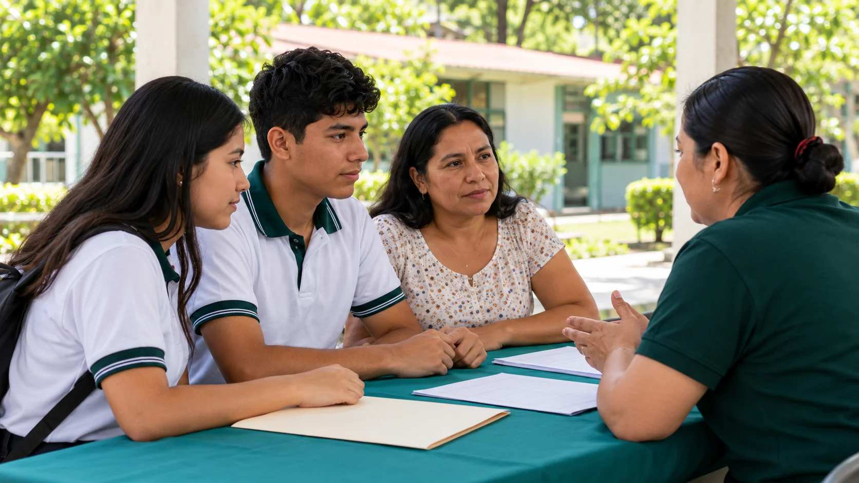 Familia recibiendo información sobre el proceso de admisión